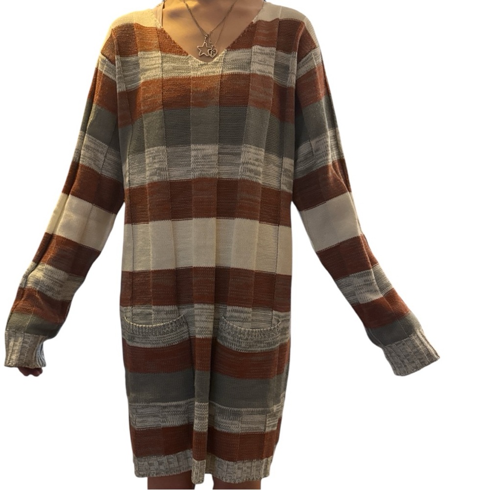 Cozy Plaid Knit Midi Dress